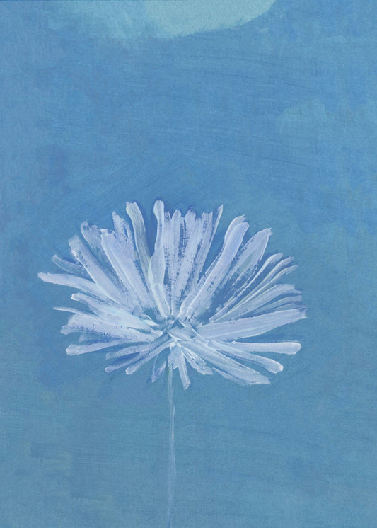 Weiße Blume auf blauem Hintergrund | Leinwand