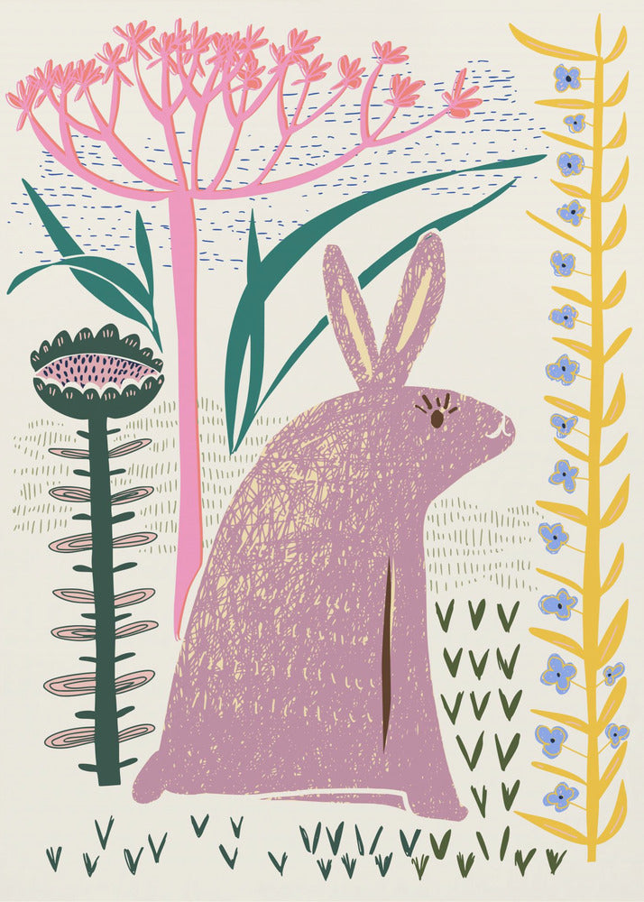 Blockdruck lila Hase | Poster