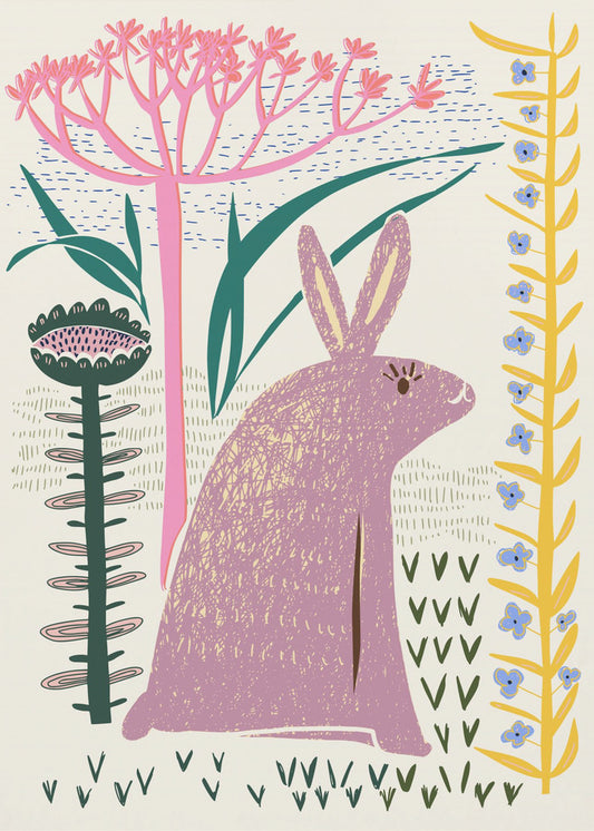 Blockdruck lila Hase | Leinwand