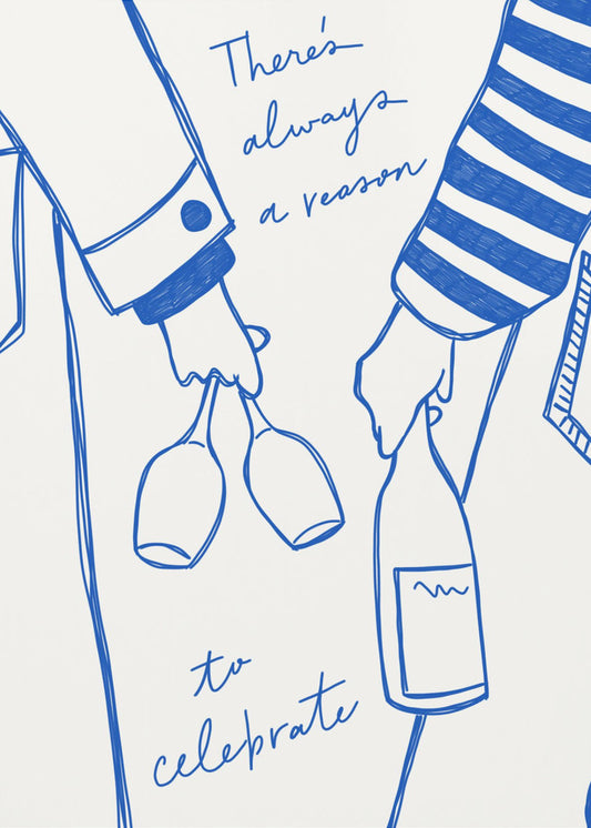 Frau hält Weinflasche und Weinglas (Blau) - Wine Vin Femme Bleu | Leinwand