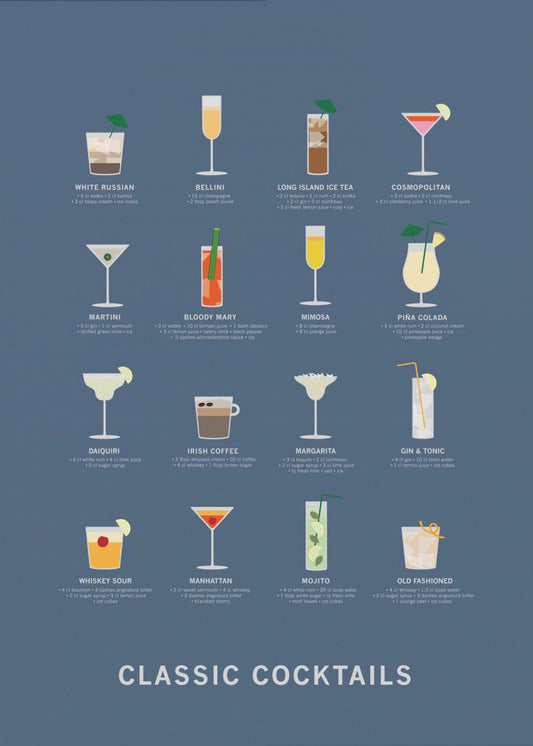 Klassische Cocktails Poster blau | Leinwand