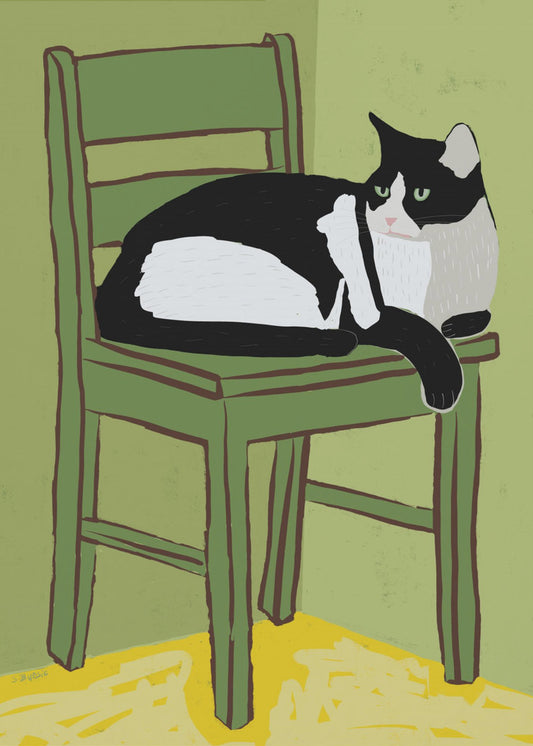 Smokingkatze sitzt auf Stuhl | Leinwand