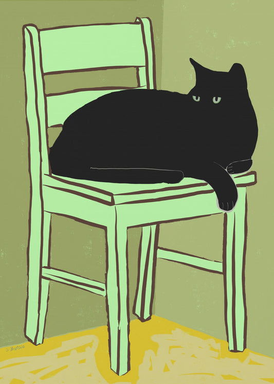 Schwarze Katze auf Stuhl | Leinwand