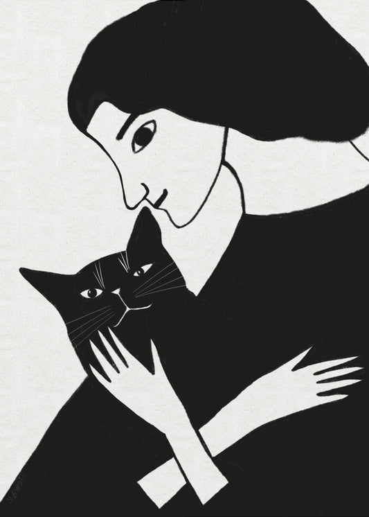 Katzendame mit schwarzer Katze | Poster