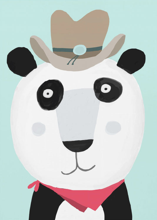 Funny Panda with Cowboy Hat by Artist Carla Daly | Poster