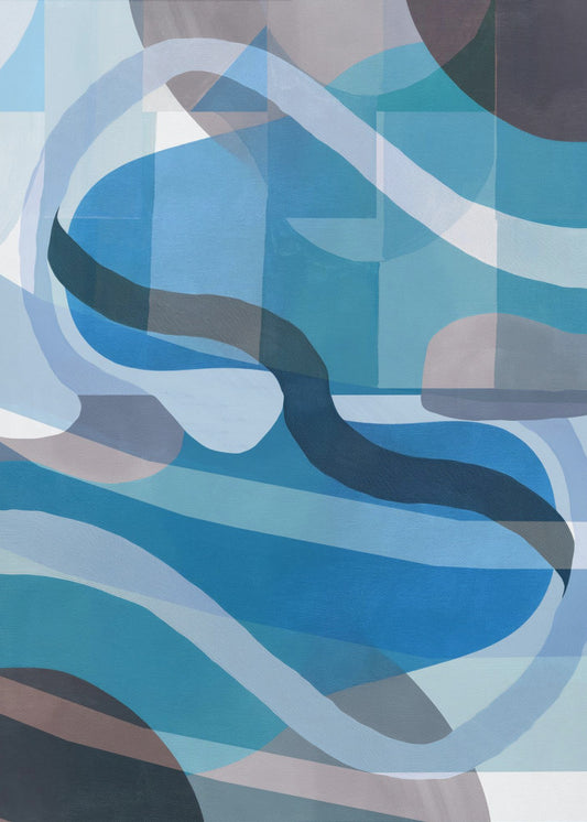 Abstrakte blaue und neutrale Swervy Shapes 1 | Leinwand