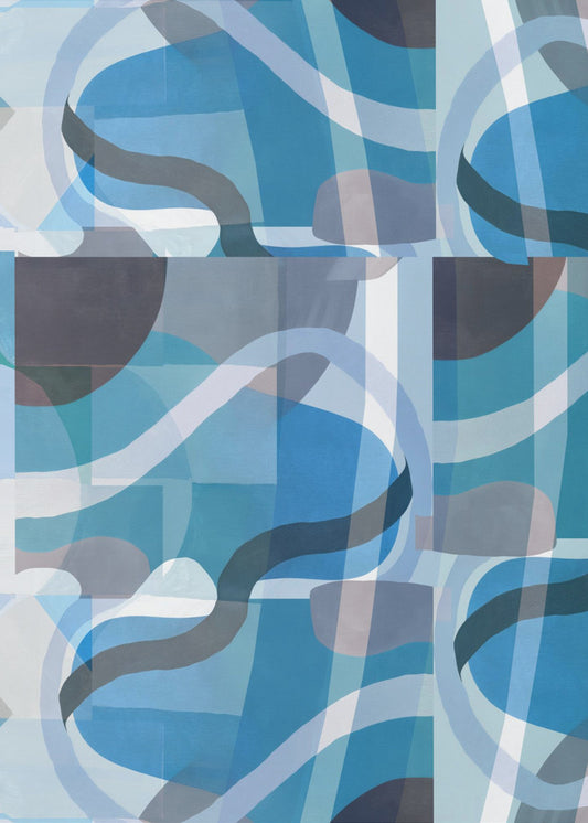 Abstrakte blaue und neutrale Swervy Shapes 3 | Leinwand