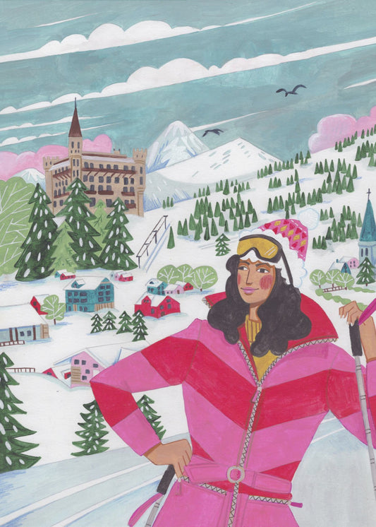 Winterlandschaft Frau Skifahren | Poster