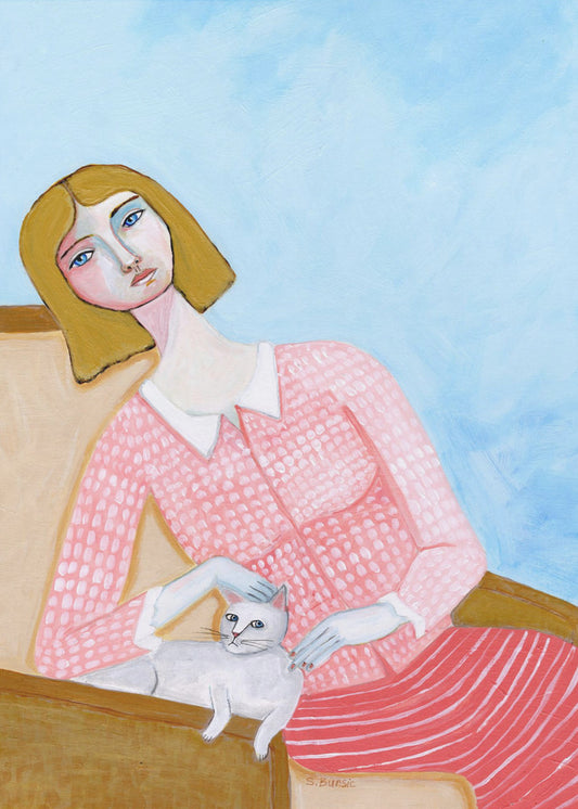 Dame mit weißer Katze | Leinwand