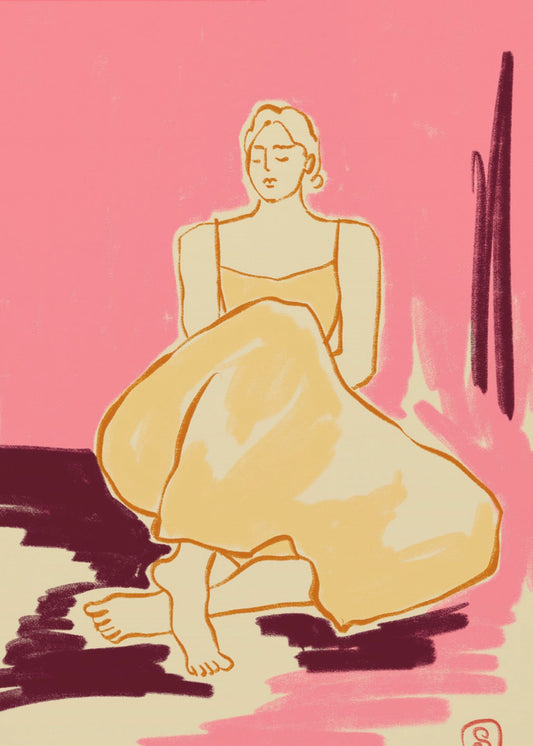 Sitzende Figur in fließendem Kleid | Poster