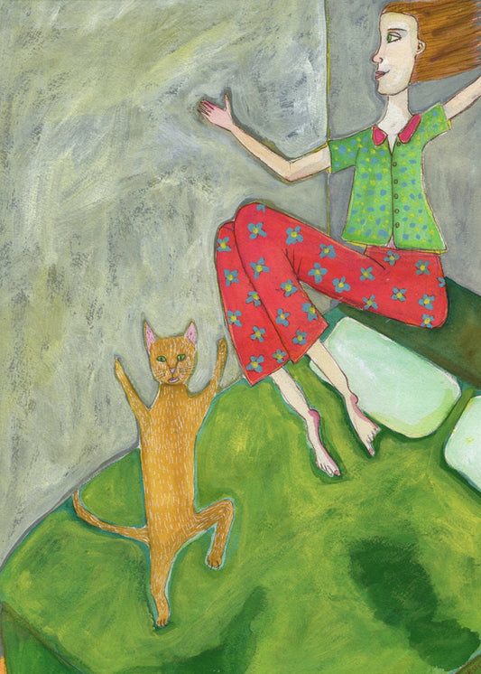 Katzenliebhaber springt fröhlich | Leinwand