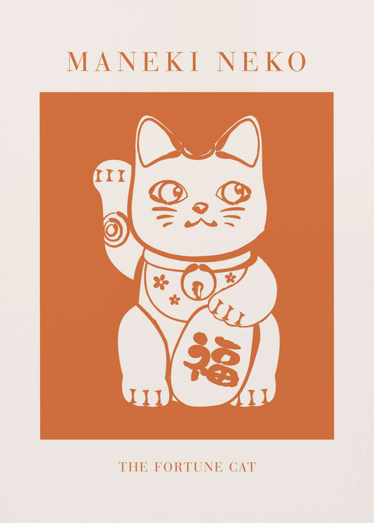 Maneki-neko Katze Orange | Leinwand