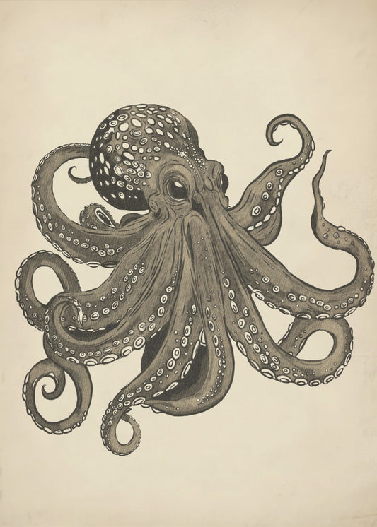 Oktopus Vintage handbemalt | Poster