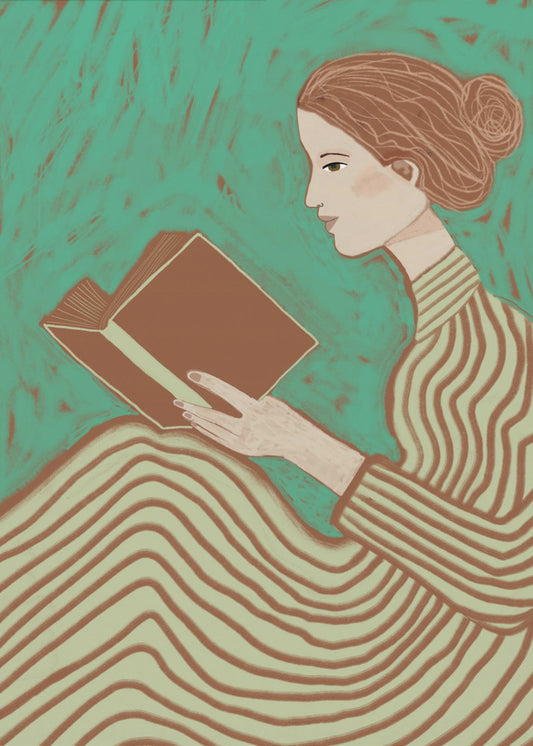 Dame liest gestreiftes Kleid | Poster