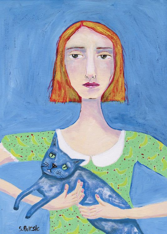Dame mit der blauen Katze | Leinwand