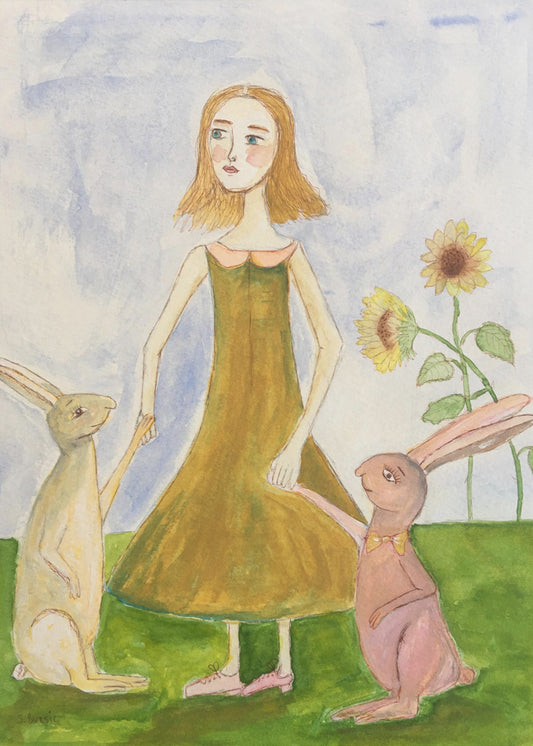 Mädchen mit ihren Kaninchen | Poster