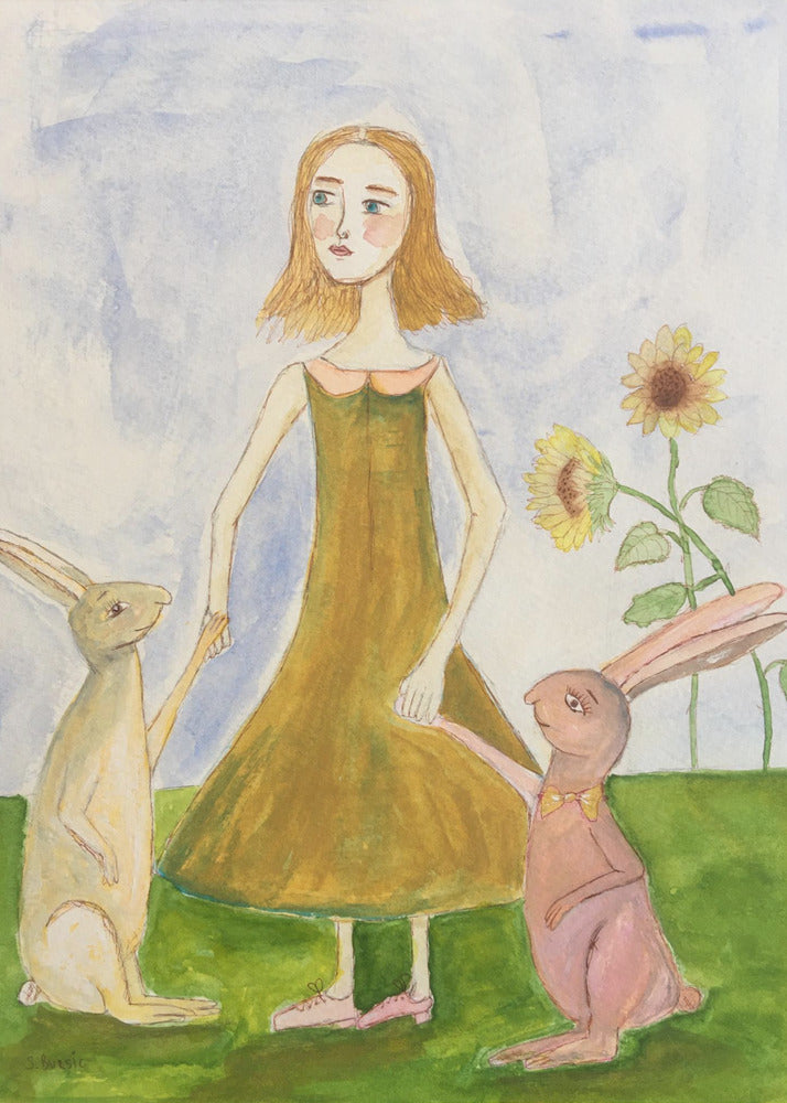 Girl with her rabbits | Canvas