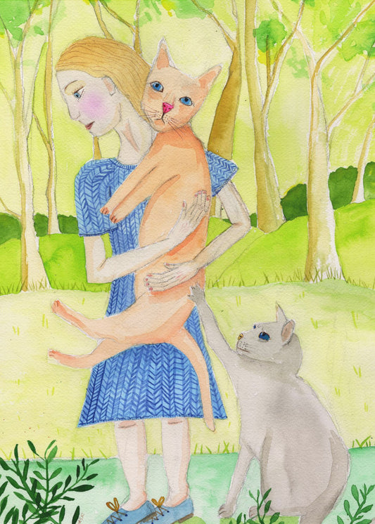Dame mit der orange-grauen Katze. | Leinwand