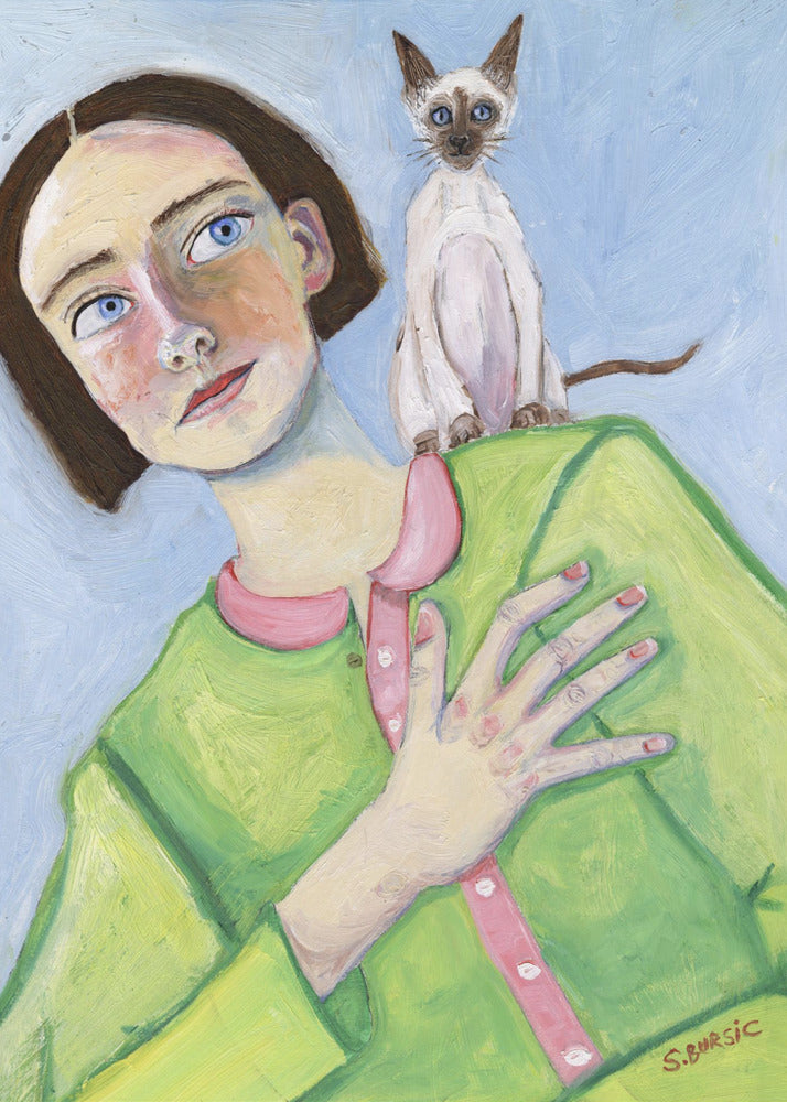 Mädchen mit Katze auf der Schulter | Leinwand