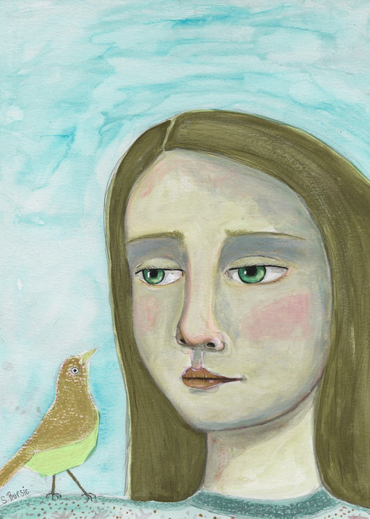 Dame und Vogel | Leinwand