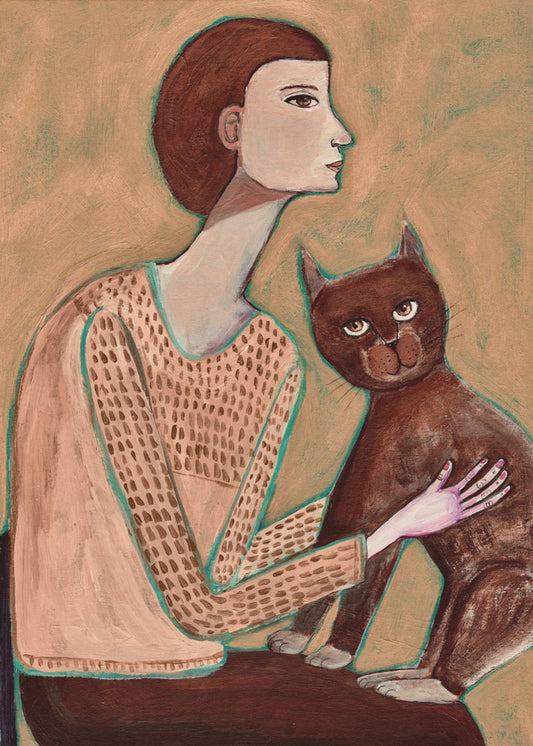Frau mit Katze | Leinwand