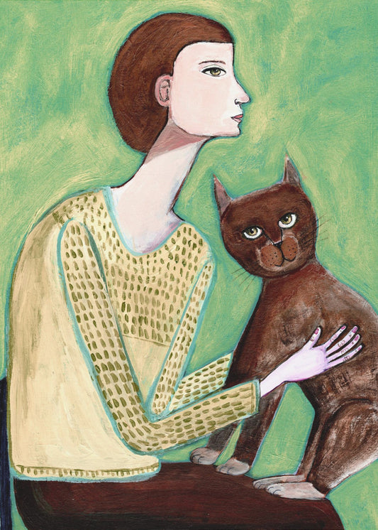 Frau mit Katze | Leinwand