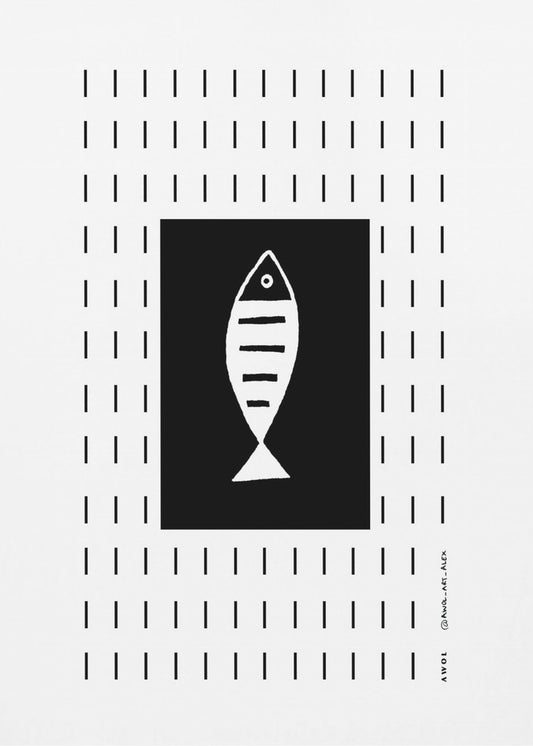 Minimalistischer Fisch im Regen, Abstrakter minimalistischer Kunstdruck | Leinwand