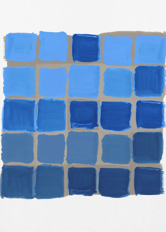 Blau karierter quadratischer Druck | Leinwand