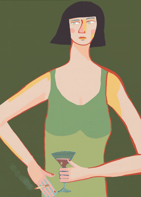 Dame mit Cocktail | Leinwand