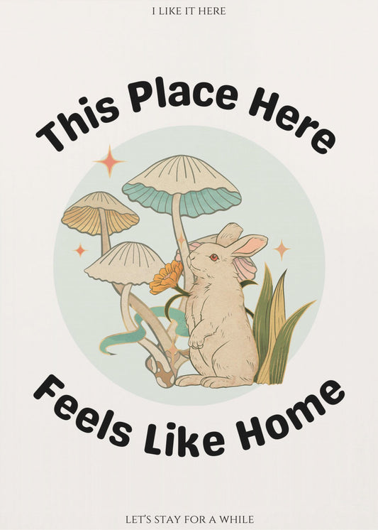 Kaninchen unter Pilzen mit dem Satz | Poster