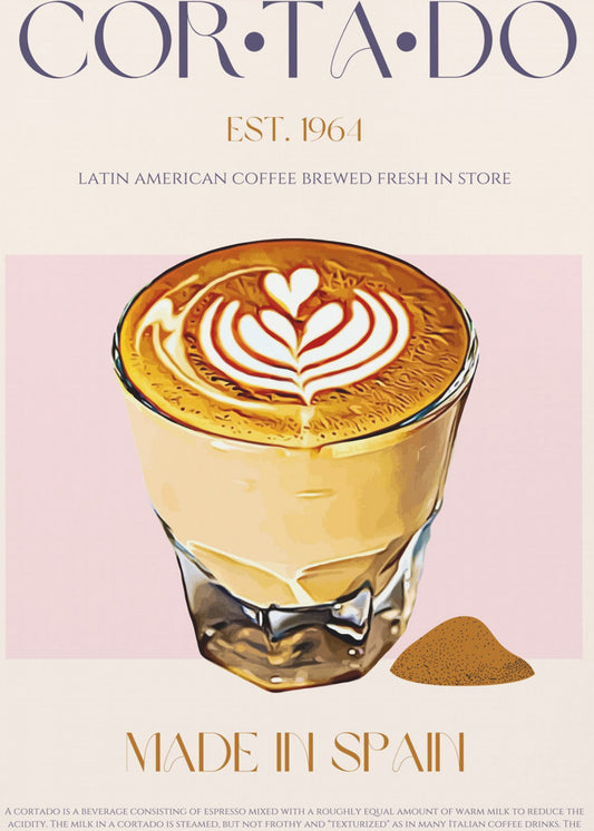 Cortado Coffee Illustration With Latte Art | Canvas
