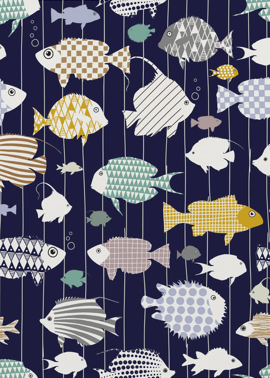 Frischer Fisch auf dunkelmarineblauem Muster | Poster