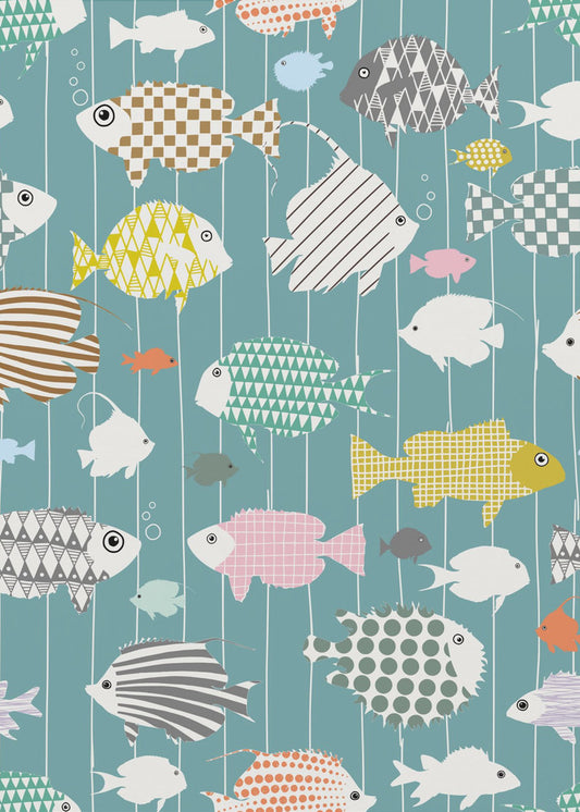 Frischer Fisch auf blaugrünem Muster | Poster