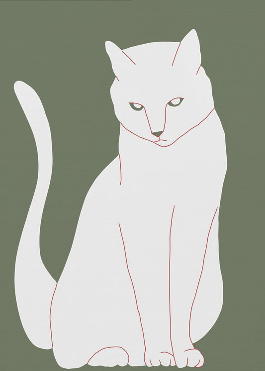 Weiße und grüne Katze | Leinwand