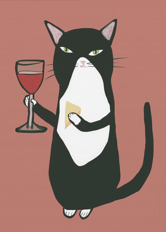 Katze mit Wein | Leinwand