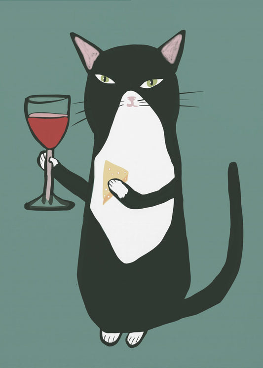 Katze mit Wein | Leinwand