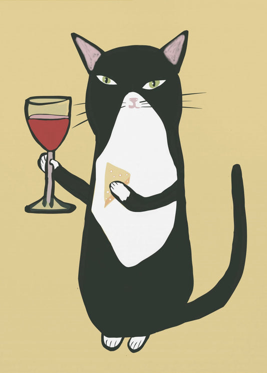 Katze mit Wein | Leinwand