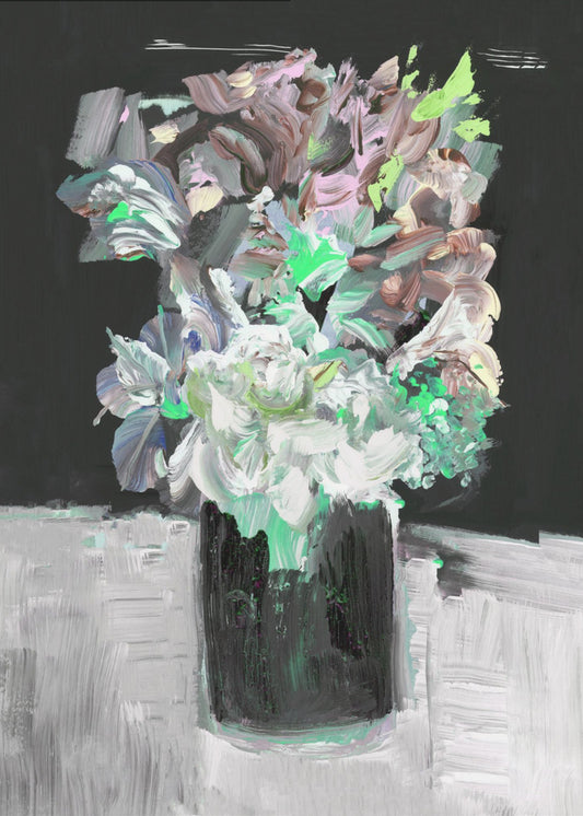 Bunte Blume mit Vase | Leinwand
