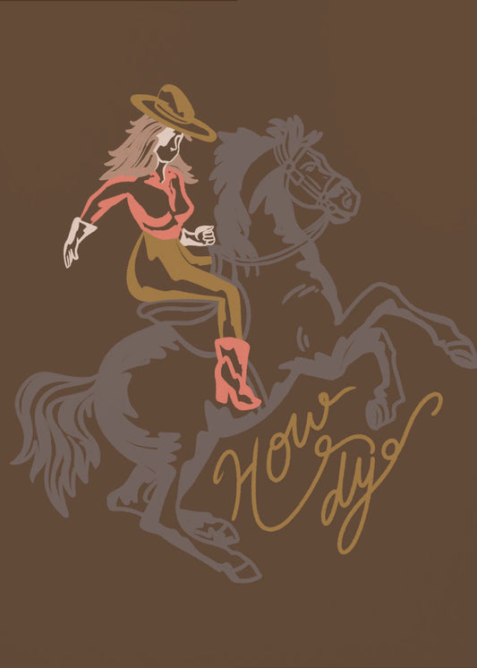Cowgirl reitet auf einem sich aufbäumenden Pferd | Poster