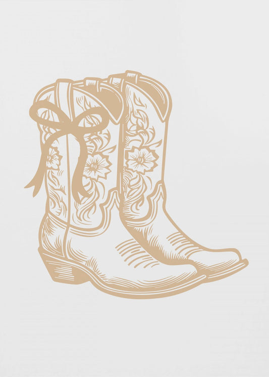 Neutral Cowgirl Boots with Bow | Poster