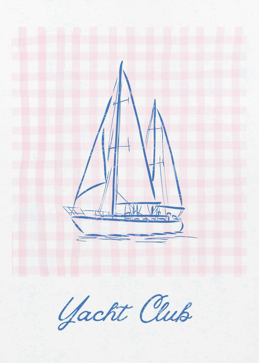 Minimalistische blaue Strichzeichnung einer Yacht | Poster