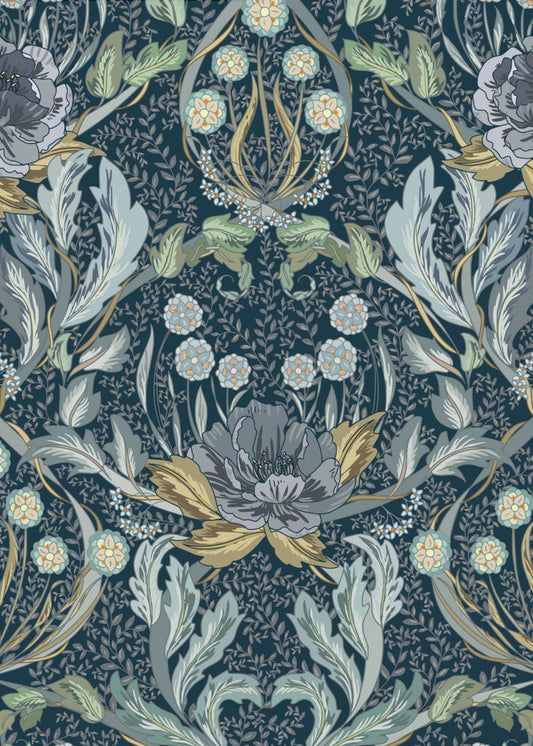 Floral Heritage Morris Mondschein blaues Muster | Poster
