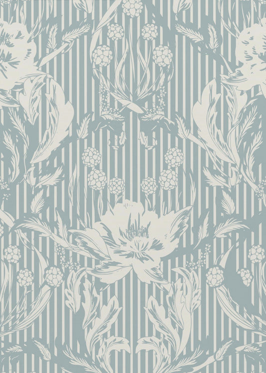Floral Heritage Morris monochrome Streifen kreideblaues Muster | Poster