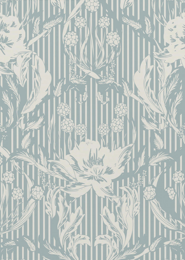 Floral Heritage Morris monochrome Streifen kreideblaues Muster | Leinwand