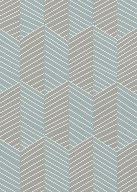 Floral Heritage Fischgrätenmuster grau-blau | Poster
