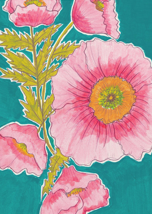 Aquarellblumen in Rosa und Grün von Alyssa Hamilton Art | Leinwand