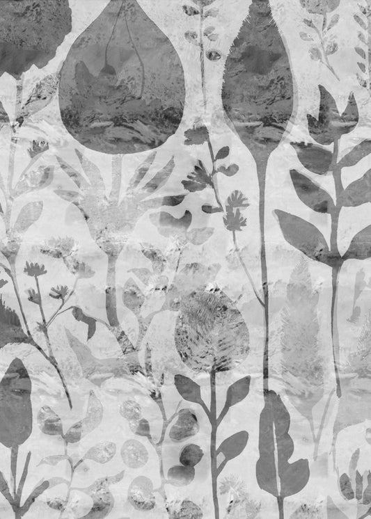 Florale Silhouetten in Graustufen | Poster