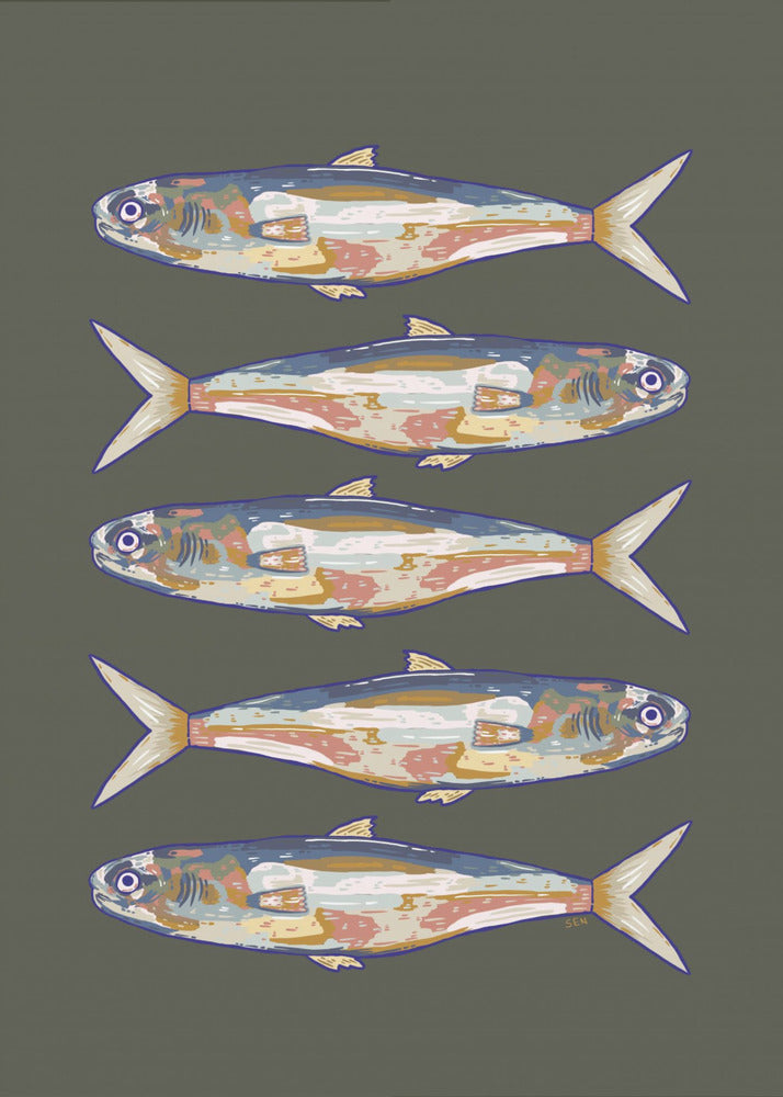 Fünf Fische in einer Reihe | Leinwand