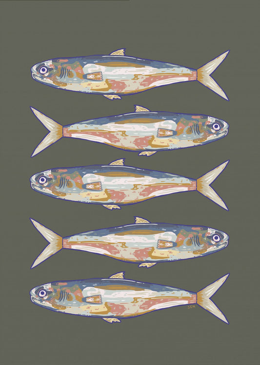 Fünf Fische in einer Reihe | Leinwand