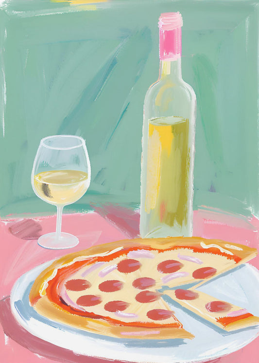 Pizza und Wein | Leinwand